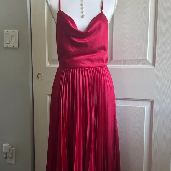 Gorgeous Romantic Coquette Cherry Satin Midi Dress with Cowl neckline - Picture 7 of 8
